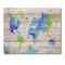 Designart - World Map In Green and Blue - Modern Print on Natural Pine Wood
